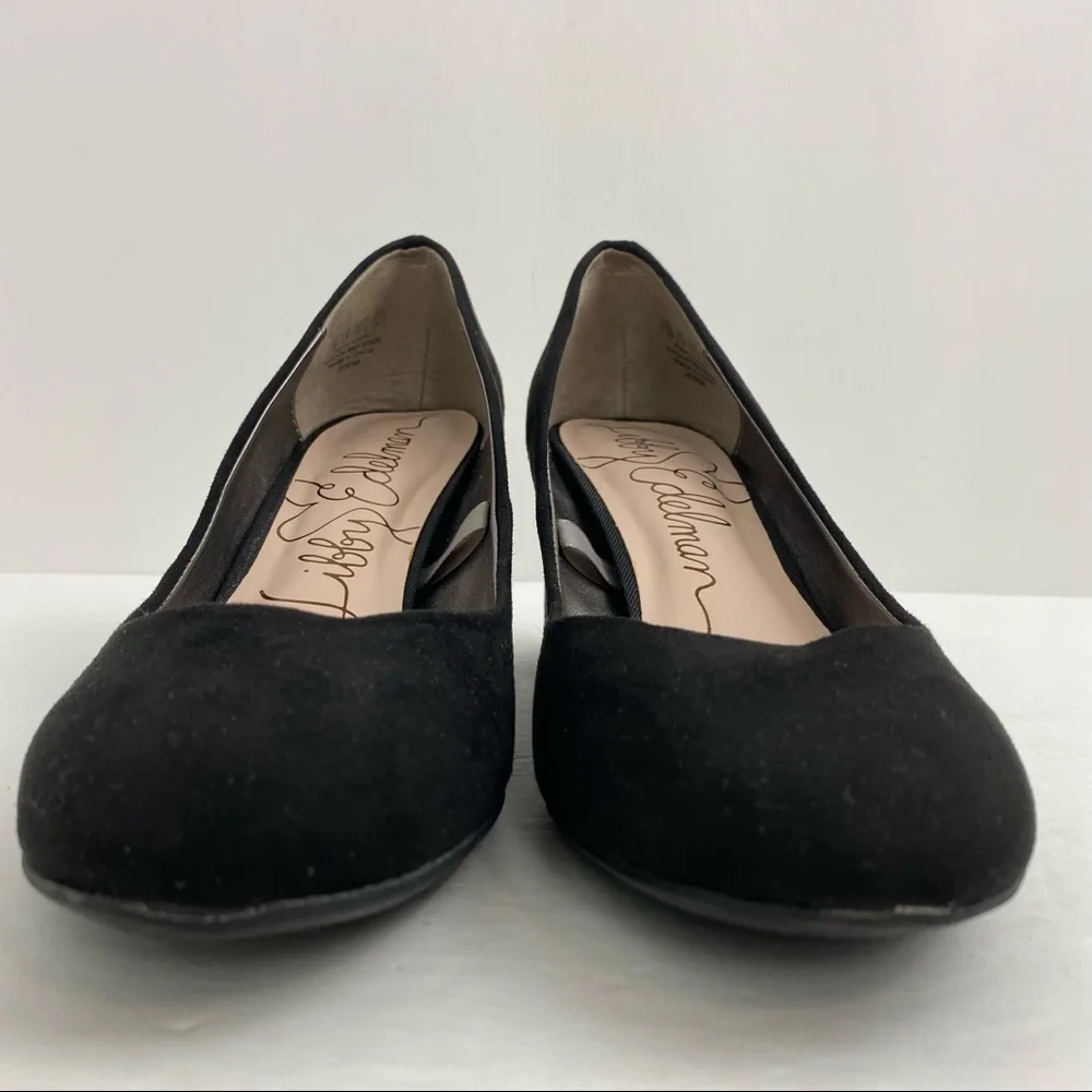 Libby Edelman Jenna size 7.5 Women’s Black Faux Suede Chunky Block Heels